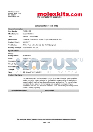 19417-0047-C datasheet - Dual Row Panel Mount Sealed Plug and Receptacle, IP-67