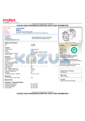 19418-0024 datasheet - MX150L 10 Circuit Receptacle for 18-22 AWG Wire, without CPA