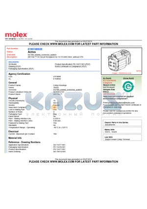 19418-0025 datasheet - MX150L 10 Circuit Receptacle for 14-16 AWG Wire, without CPA