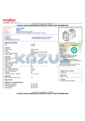 194180002 datasheet - MX150L 8 Circuit Receptacle for 14-16 AWG Wire, with CPA