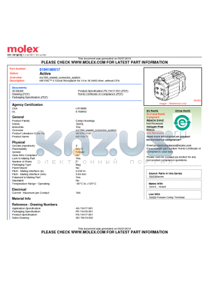 194180017 datasheet - MX150L 2 Circuit Receptacle for 14 to 16 AWG Wire, without CPA