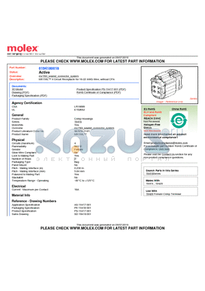 194180018 datasheet - MX150L 4 Circuit Receptacle for 18-22 AWG Wire, without CPA