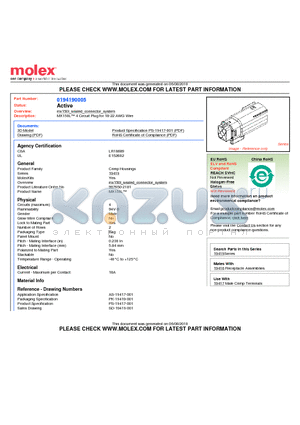 194190005 datasheet - MX150L 4 Circuit Plug for 18-22 AWG Wire