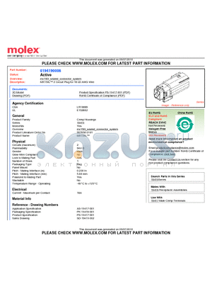 194190008 datasheet - MX150L 2 Circuit Plug for 18-22 AWG Wire