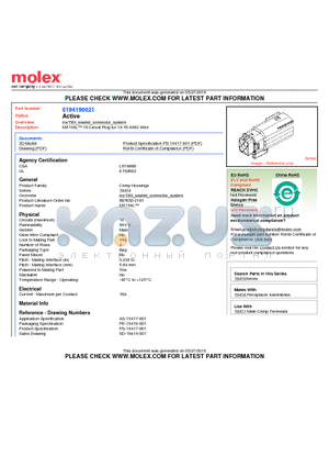 194190021 datasheet - MX150L 16 Circuit Plug for 14-16 AWG Wire