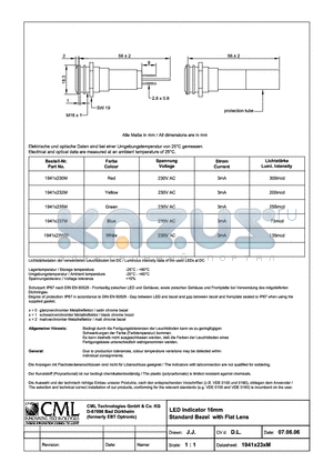 1941X235M datasheet - LED Indicator 16mm Standard Bezel with Flat Lens