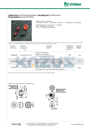 255.08 datasheet - Insulating nuts for CF8-Fuse links