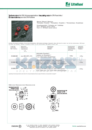 255.0899.5001 datasheet - Insulating nuts for CF8-Fuse links