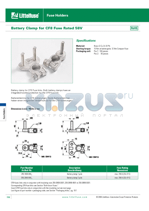 255.1000.000 datasheet - Battery Clamp for CF8 Fuse Rated 58V