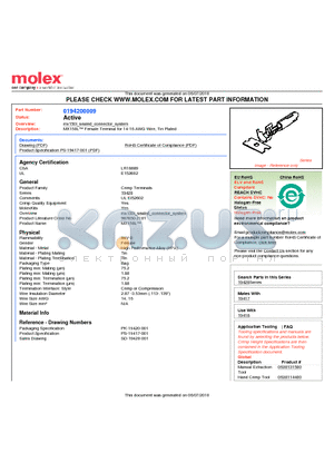 194200009 datasheet - MX150L Female Terminal for 14-16 AWG Wire, Tin Plated