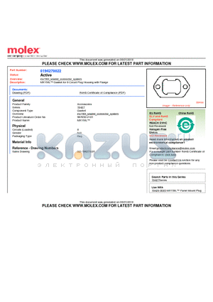 194270022 datasheet - MX150L Gasket for 8 Circuit Plug Housing with Flange