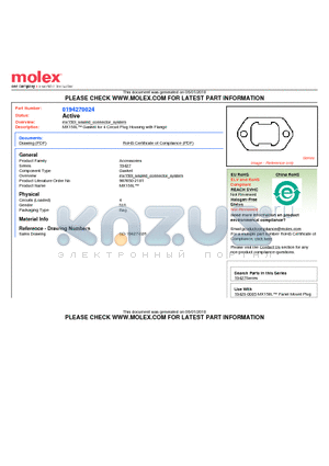 194270024 datasheet - MX150L Gasket for 4 Circuit Plug Housing with Flange