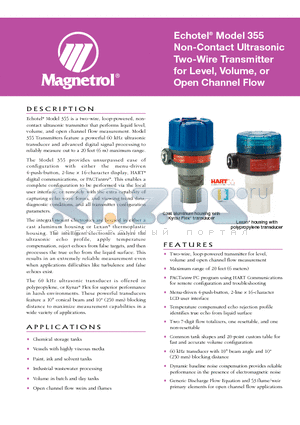 355-510A-A1B datasheet - Echotel^ Model 355 Non-Contact Ultrasonic Two-Wire Transmitter for Level, Volume, or Open Channel Flow