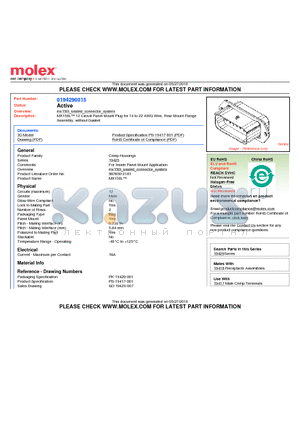 194290015 datasheet - MX150L 12 Circuit Panel Mount Plug for 14 to 22 AWG Wire, Rear Mount FlangeAssembly, without Gasket
