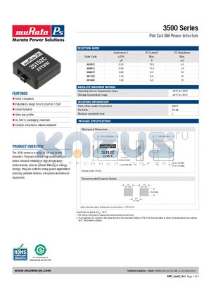 35501C datasheet - Flat Coil SM Power Inductors