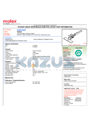 194310001 datasheet - MX150L Male Terminal for 10-12 AWG Wire, Metal Strip Carrier