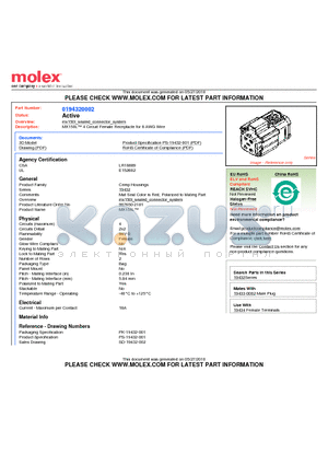 194320002 datasheet - MX150L 4 Circuit Female Receptacle for 8 AWG Wire
