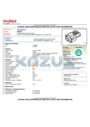 194320013 datasheet - MX150L 2 Circuit Female Sealed Receptacle for 10-12 AWG Wire