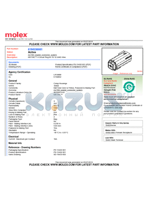 194330001 datasheet - MX150L 4 Circuit Plug for 10-12 AWG Wire