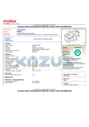 194350613 datasheet - MX150L 6 Circuit Rear Mount Flange Plug for 14-16 AWG Wire, without Gasket