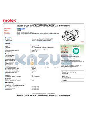 19436-0214 datasheet - MX150L 2 Circuit Rear Mount Flange Sealed Panel Mount Plug for 8 AWG Wire, withGasket