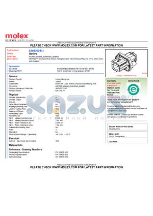 19436-0411 datasheet - MX150L 4 Circuit Rear Mount Flange Sealed Panel Mount Plug for 10-12 AWG Wirewith Gasket