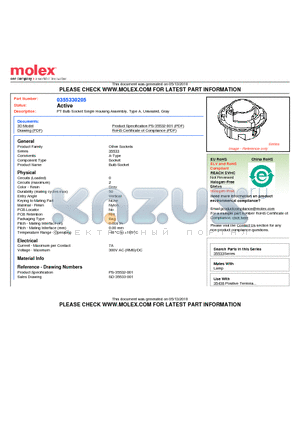 35533-0205 datasheet - PT Bulb Socket Single Housing Assembly, Type A, Unsealed, Gray