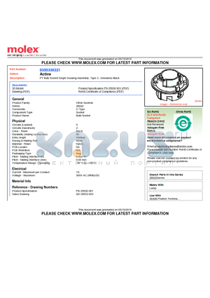 355330221 datasheet - PT Bulb Socket Single Housing Assembly, Type C, Unsealed, Black