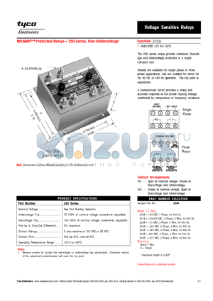 255X datasheet - WILMAR Protective Relays - 250 Series, Over/Undervoltage