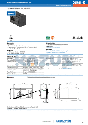 2565-K datasheet - IEC Appliance Inlet C6 with Line Switch