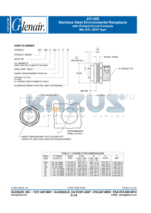 257-005-H10SL-5 datasheet - Stainless Steel Environmental Receptacle with Printed Circuit Contacts