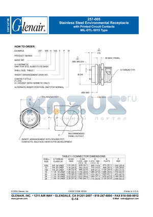 257-005-H14S-5 datasheet - Stainless Steel Environmental Receptacle with Printed Circuit Contacts