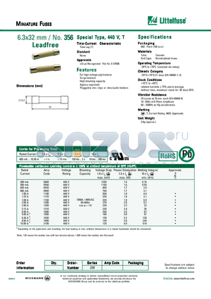 356 datasheet - MINIATURE FUSES - 6.3x32 mm