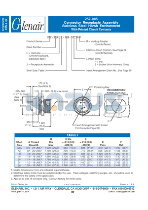 257-005H2-10SL datasheet - Connector Receptacle Assembly