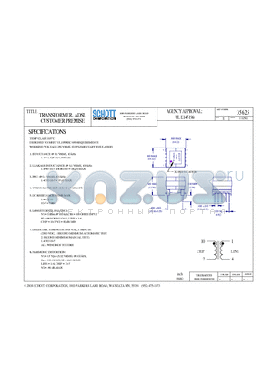 35625 datasheet - TRANSFORMER, ADSL CUSTOMER PREMISE