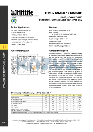 713MS8E datasheet - 54 dB, LOGARITHMIC DETECTOR / CONTROLLER, 100 - 2700 MHz