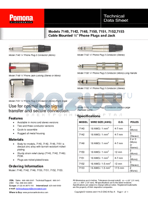 7140 datasheet - Cable Mounted l Phone Plugs and Jack