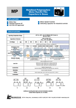 356MP350K datasheet - Metallized Polypropylene Motor Run/AC Film Capacitors In Boxes