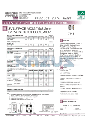 7143 datasheet - 3.3V SURFACE MOUNT 5x3.2mm LVCMOS CLOCK OSCILLATOR