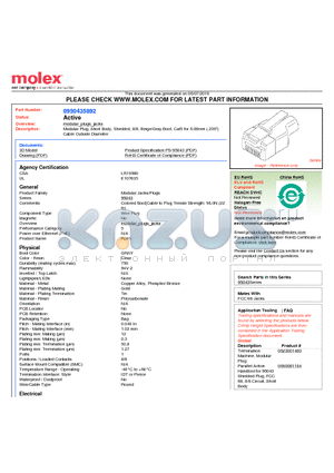 95043-5892 datasheet - Modular Plug, Short Body, Shielded, 8/8, Beige/Gray Boot, Cat5 for 6.00mm (.236