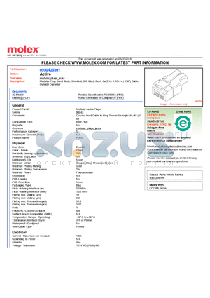 95043-5897 datasheet - Modular Plug, Short Body, Shielded, 8/8, Black Boot, Cat5 for 6.00mm (.236