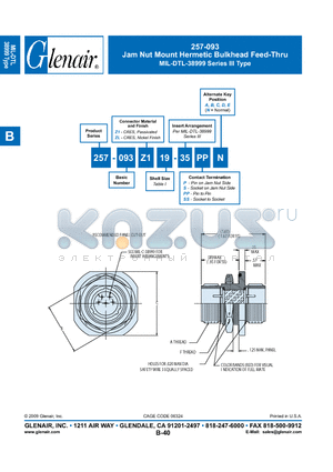 257-093 datasheet - Jam Nut Mount Hermetic Bulkhead Feed-Thru