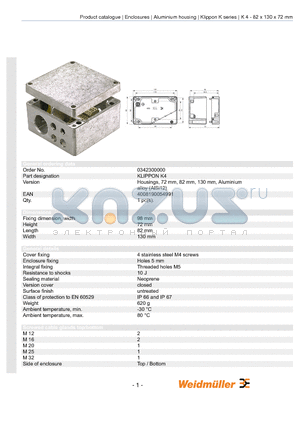 9529190000 datasheet - Housings, 72 mm, 82 mm, 130 mm, Aluminium alloy (AlSi12)