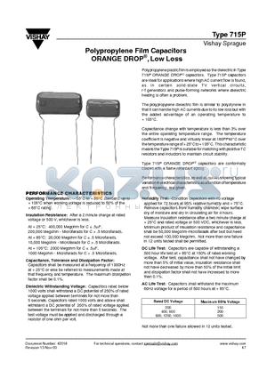 715P10394J datasheet - Polypropylene Film Capacitors ORANGE DROP^, Low Loss