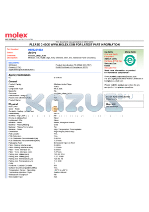 95622-4882 datasheet - Modular Jack, Right Angle, Fully Shielded, SMT, 8/8, Additional Panel Grounding