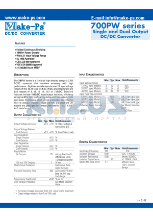 715S12PW datasheet - Single and Dual Output DC/DC Converter