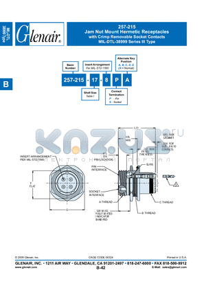 257-215-17-8PB datasheet - Jam Nut Mount Hermetic Receptacles