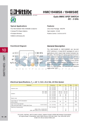 194MS8E datasheet - GaAs MMIC SPDT SWITCH DC - 3 GHz