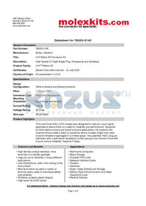 71629-4000 datasheet - High Speed I/O Right Angle Plug, Receptacle and Hardware