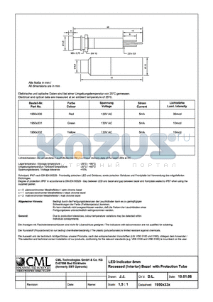 1950X33X datasheet - LED Indicator 8mm Standard(interior) Bezel with Protection Tube